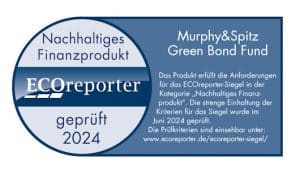 Das Bild zeigt das ECOreporter-Siegel, dass dem Murphy&Spitz Green Bond Fund verliehen wurde.